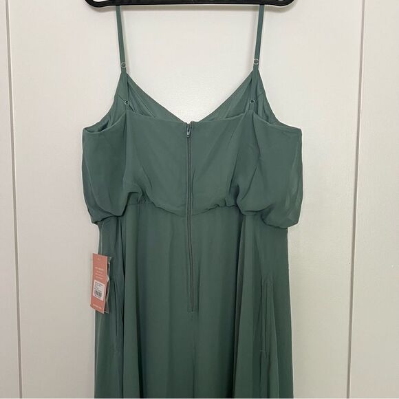 NEW Birdy Grey Gwennie Chiffon Bridesmaid Maxi Dress Sea Glass w/Slit Size XL - Picture 5 of 7